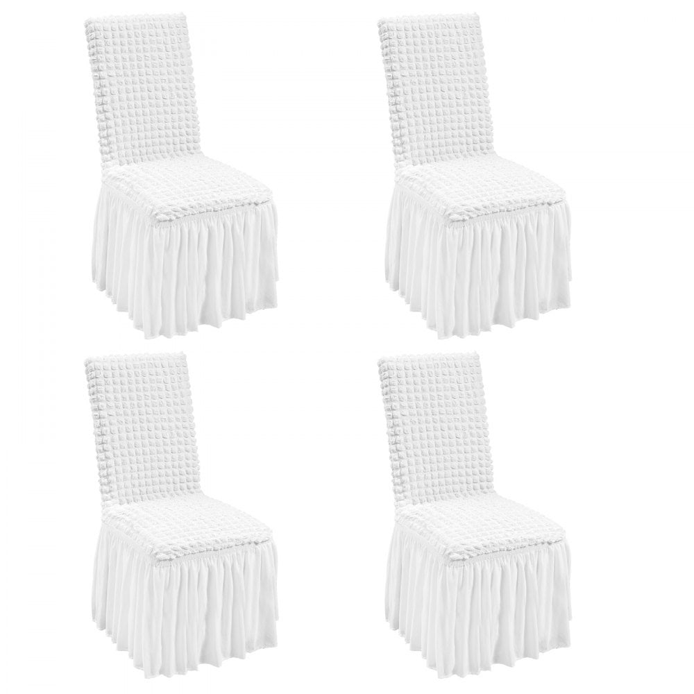 Stretch Spandex Folding Chair Covers, Universal Fitted Chair Cover with Skirt, Removable Washable Protective Slipcovers, for Wedding, Holiday, Banquet, Party, Celebration, Dining (4 PCS White)