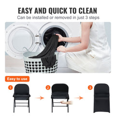 Stretch Spandex Folding Chair Covers, Universal Fitted Chair Cover, Removable Washable Protective Slipcovers, for Wedding, Holiday, Banquet, Party, Celebration, Dining (100PCS Black)