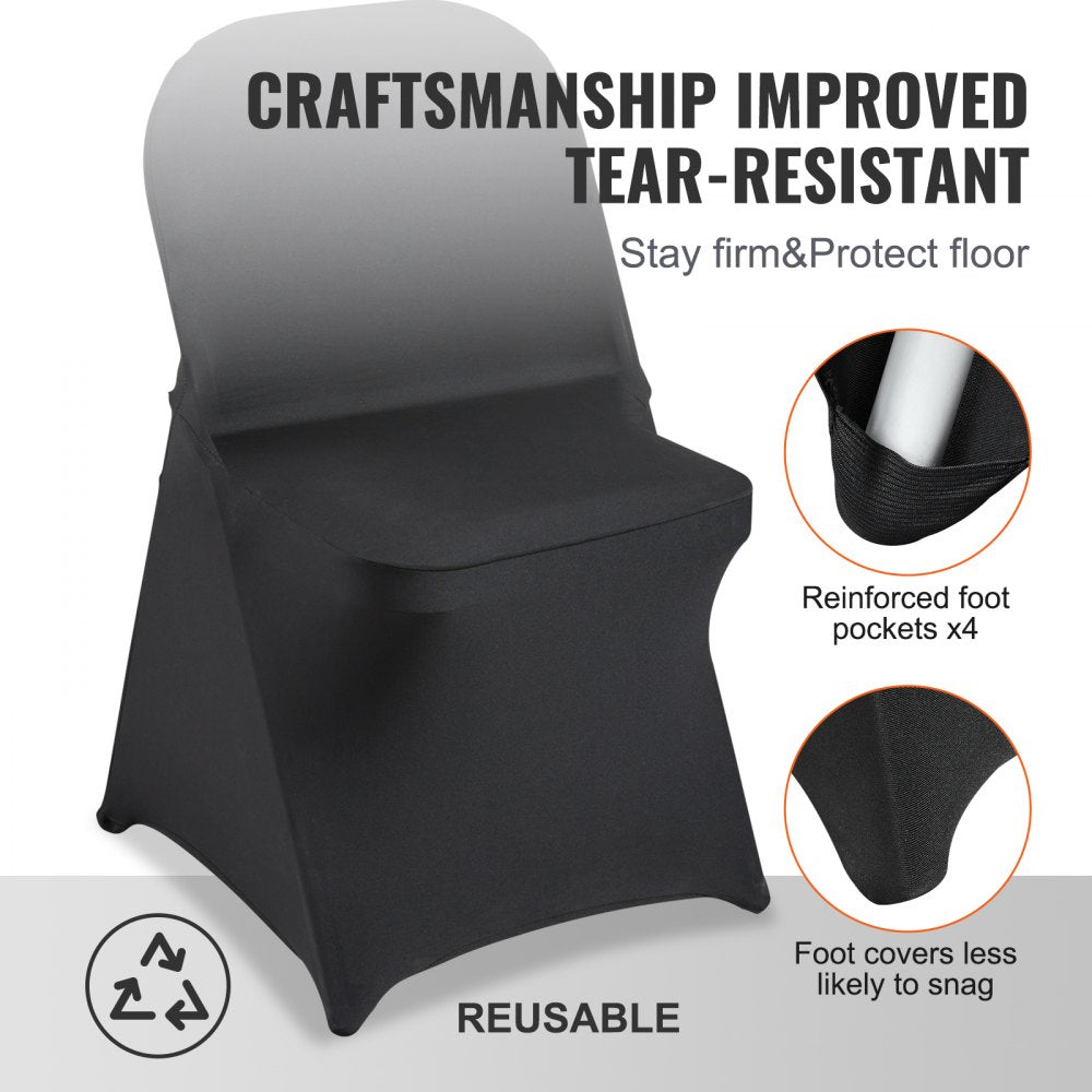Stretch Spandex Folding Chair Covers, Universal Fitted Chair Cover, Removable Washable Protective Slipcovers, for Wedding, Holiday, Banquet, Party, Celebration, Dining (100PCS Black)