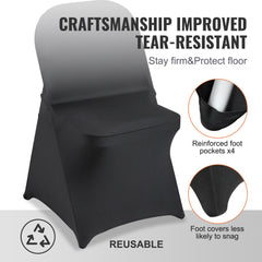 Stretch Spandex Folding Chair Covers, Universal Fitted Chair Cover, Removable Washable Protective Slipcovers, for Wedding, Holiday, Banquet, Party, Celebration, Dining (50PCS Black)