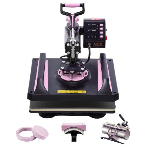 Bostome 5-in-1 heat press machine with 12x15" plate and 30oz tumbler attachment for crafting.