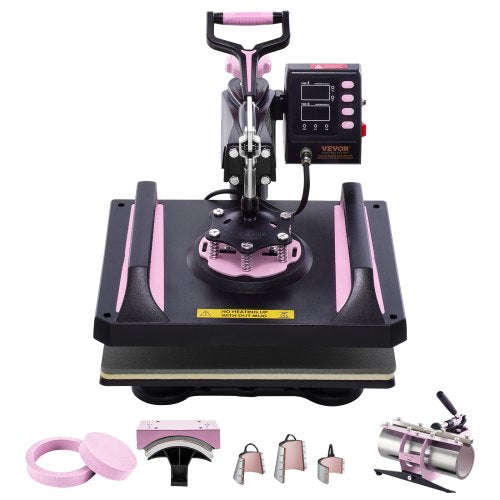 Bostome 8-in-1 heat press machine in black and pink with a 12x15 inch heating plate.