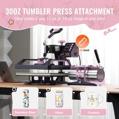 Bostome 8-in-1 heat press machine in black and pink with a 12x15 inch heating plate.