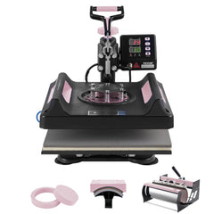 Bostome 5-in-1 black heat press machine with 15x15-inch platen and 30oz tumbler attachment.