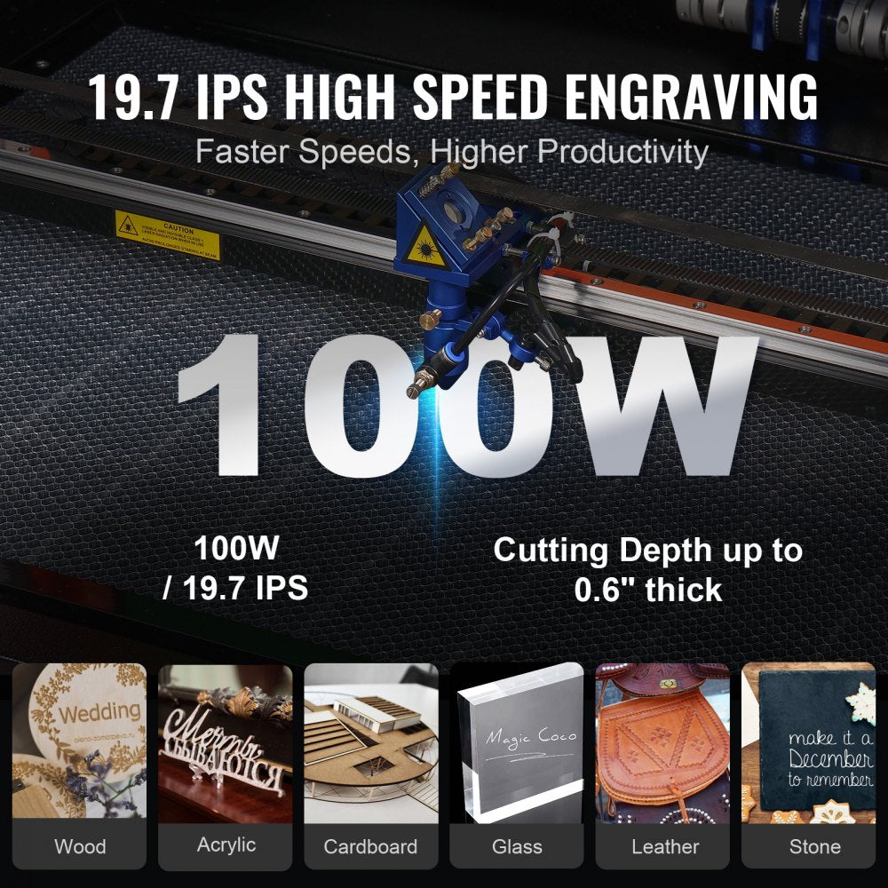 100W CO2 Laser Engraver, 24 x 35 in, 19.7 IPS Laser Cutter Machine with 2-Way Pass Air Assist, Compatible with LightBurn, CorelDRAW, AutoCAD, Windows, Mac OS, Linux, for Wood Acrylic Fabric More