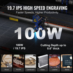 100W CO2 Laser Engraver, 24 x 35 in, 19.7 IPS Laser Cutter Machine with 2-Way Pass Air Assist, Compatible with LightBurn, CorelDRAW, AutoCAD, Windows, Mac OS, Linux, for Wood Acrylic Fabric More