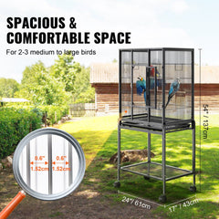 A 54-inch carbon steel bird cage with ample space for medium birds and a detachable tray.