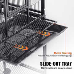 54-inch carbon steel bird cage with spacious design for parakeets, cockatiels, and parrots.