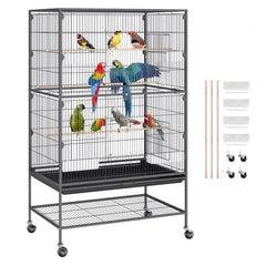 52 inch Standing Large Bird Cage, Wrought Iron Flight Bird Cage for Parakeets, Cockatiels, Parrots, Macaw with Rolling Stand and Tray