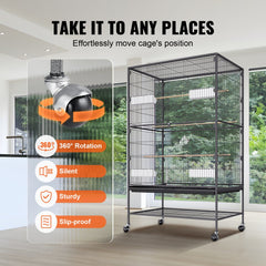 52 inch Standing Large Bird Cage, Wrought Iron Flight Bird Cage for Parakeets, Cockatiels, Parrots, Macaw with Rolling Stand and Tray