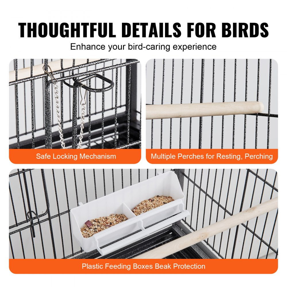 52 inch Standing Large Bird Cage, Wrought Iron Flight Bird Cage for Parakeets, Cockatiels, Parrots, Macaw with Rolling Stand and Tray