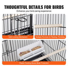 52 inch Standing Large Bird Cage, Wrought Iron Flight Bird Cage for Parakeets, Cockatiels, Parrots, Macaw with Rolling Stand and Tray