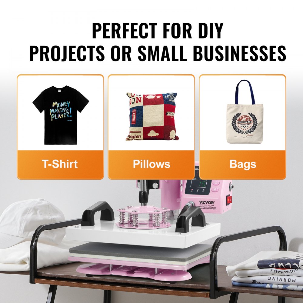Heat Press Machine 12x10in Heat Transfer Machine for T-Shirts Press Pink