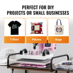 Heat Press Machine 12x10in Heat Transfer Machine for T-Shirts Press Pink