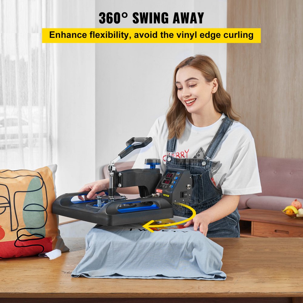 Heat Press Machine, 12 x 15 Inches, Fast Heating, 360 Swing Away Digital Sublimation T-Shirt Vinyl Transfer Printer with Anti-Scald Surface, Canvas Bag, Pillow, Banner, ETL Listed, Blue