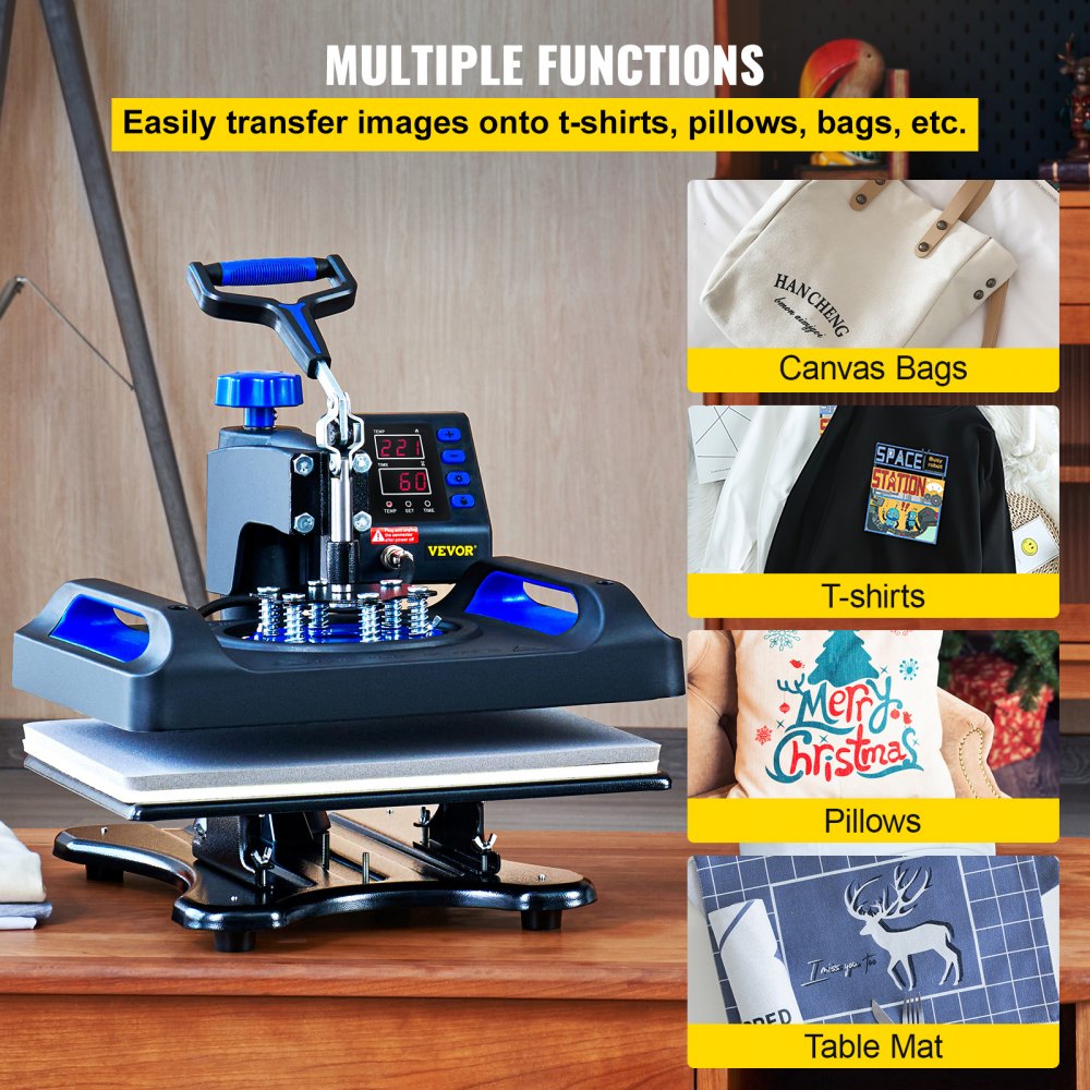 Heat Press Machine, 12 x 15 Inches, Fast Heating, 360 Swing Away Digital Sublimation T-Shirt Vinyl Transfer Printer with Anti-Scald Surface, Canvas Bag, Pillow, Banner, ETL Listed, Blue
