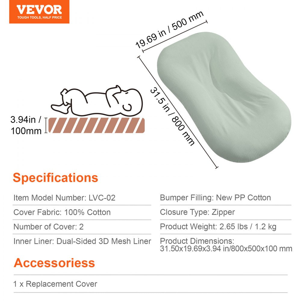 Baby Infant Lounger 100% Cotton Soft Newborn Nest Sleeper with 2 Covers