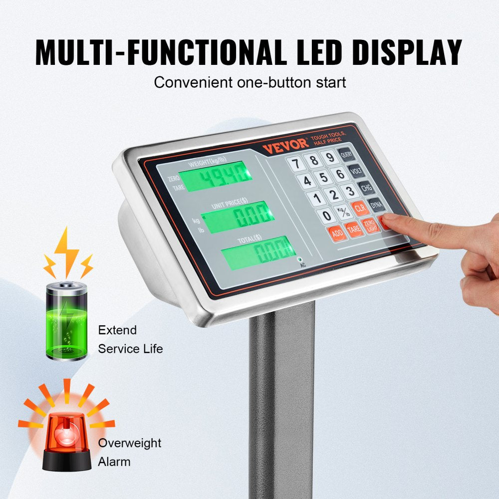 Computing Digital Platform Scale, 660 lbs Load, 0.1 lbs Accuracy Computing Floor Scale with LB/KG, Tare, Price Calculator, Stainless Steel High-Definition Display for Boxes, Luggages, FCC Listed