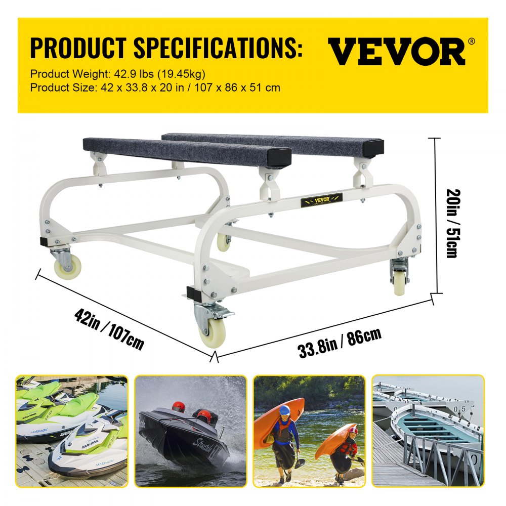 Jet Ski Dolly, 1000 LBS Capacity Hand Truck Dolly for Moving Watercraft PWC, Adjustable Width Jet Ski Moving Dolly with Four Casters & Two Brakes, Heavy Duty Dolly for Ski Fishing Boat Sailboat