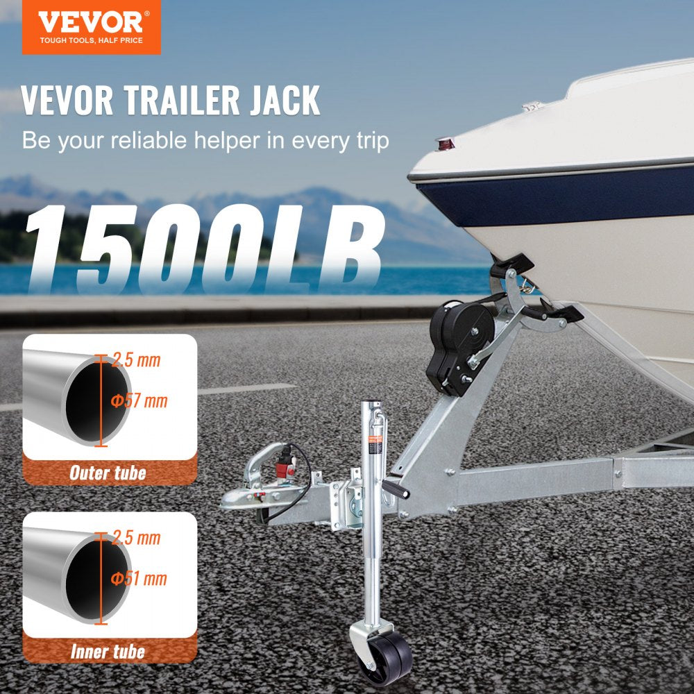 Trailer Jack, Boat Trailer Jack 35.3 in, Bolt-on Trailer Tongue Jack Weight Capacity 1500 lb, with PP Wheels and Handle for lifting RV Trailer, Horse Trailer, Utility Trailer, Yacht Trailer