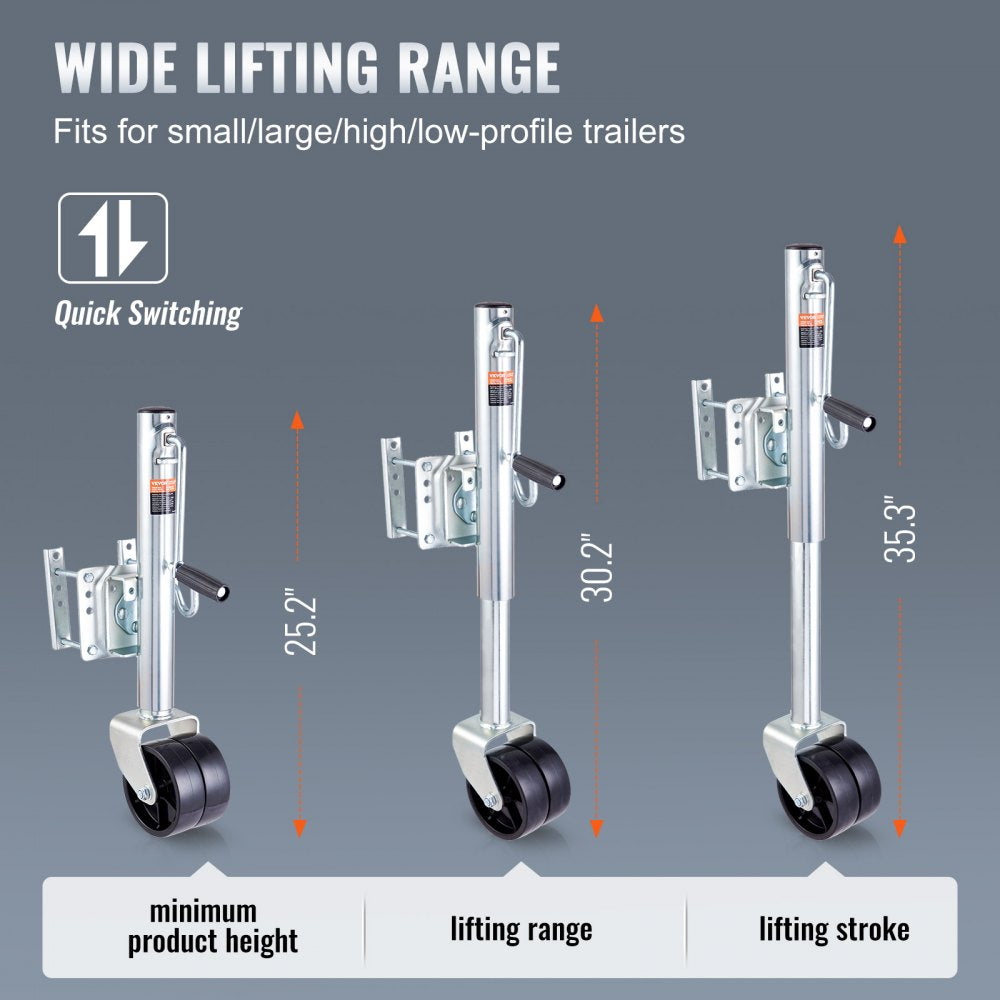 Trailer Jack, Boat Trailer Jack 35.3 in, Bolt-on Trailer Tongue Jack Weight Capacity 1500 lb, with PP Wheels and Handle for lifting RV Trailer, Horse Trailer, Utility Trailer, Yacht Trailer