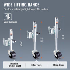 Trailer Jack, Boat Trailer Jack 35.3 in, Bolt-on Trailer Tongue Jack Weight Capacity 2000 lb, with PP Wheel and Handle for lifting RV Trailer, Horse Trailer, Utility Trailer, Yacht Trailer