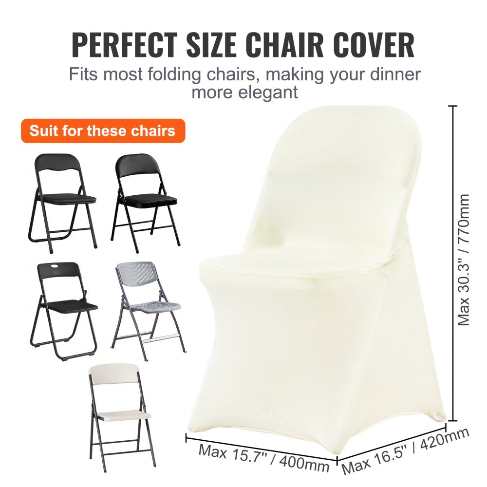 Stretch Spandex Folding Chair Covers, Universal Fitted Chair Cover, Removable Washable Protective Slipcovers, for Wedding, Holiday, Banquet, Party, Celebration, Dining (30PCS Ivory White)
