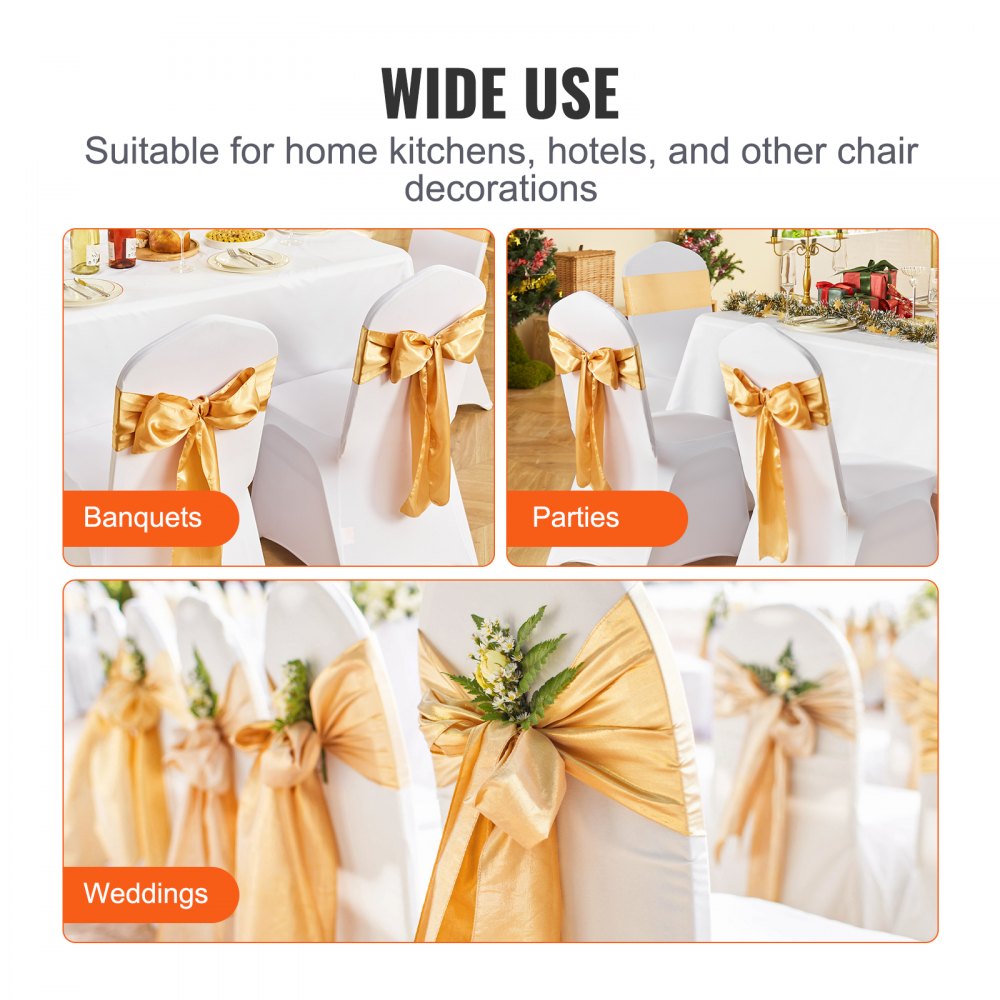Stretch Spandex Chair Sashes Bows, Chair Slipcover and Stretch Chair Sash, Elastic Chair Bands, Fitting Wedding, Holiday, Banquet, Party, Celebration Chair Decoration (50 PCS Gold)
