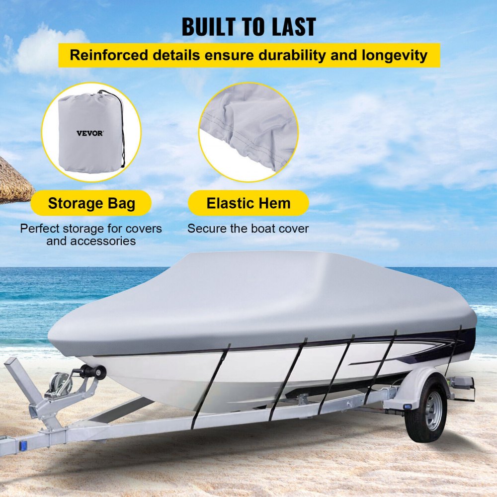 Waterproof Boat Cover, 16`-18.5` Trailerable Boat Cover, Beam Width up to 98" v Hull Cover Heavy Duty 210D Marine Grade Polyester Mooring Cover for Fits V-Hull Boat with 5 Tightening Straps