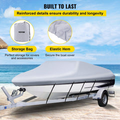 Waterproof Boat Cover, 16`-18.5` Trailerable Boat Cover, Beam Width up to 98" v Hull Cover Heavy Duty 210D Marine Grade Polyester Mooring Cover for Fits V-Hull Boat with 5 Tightening Straps