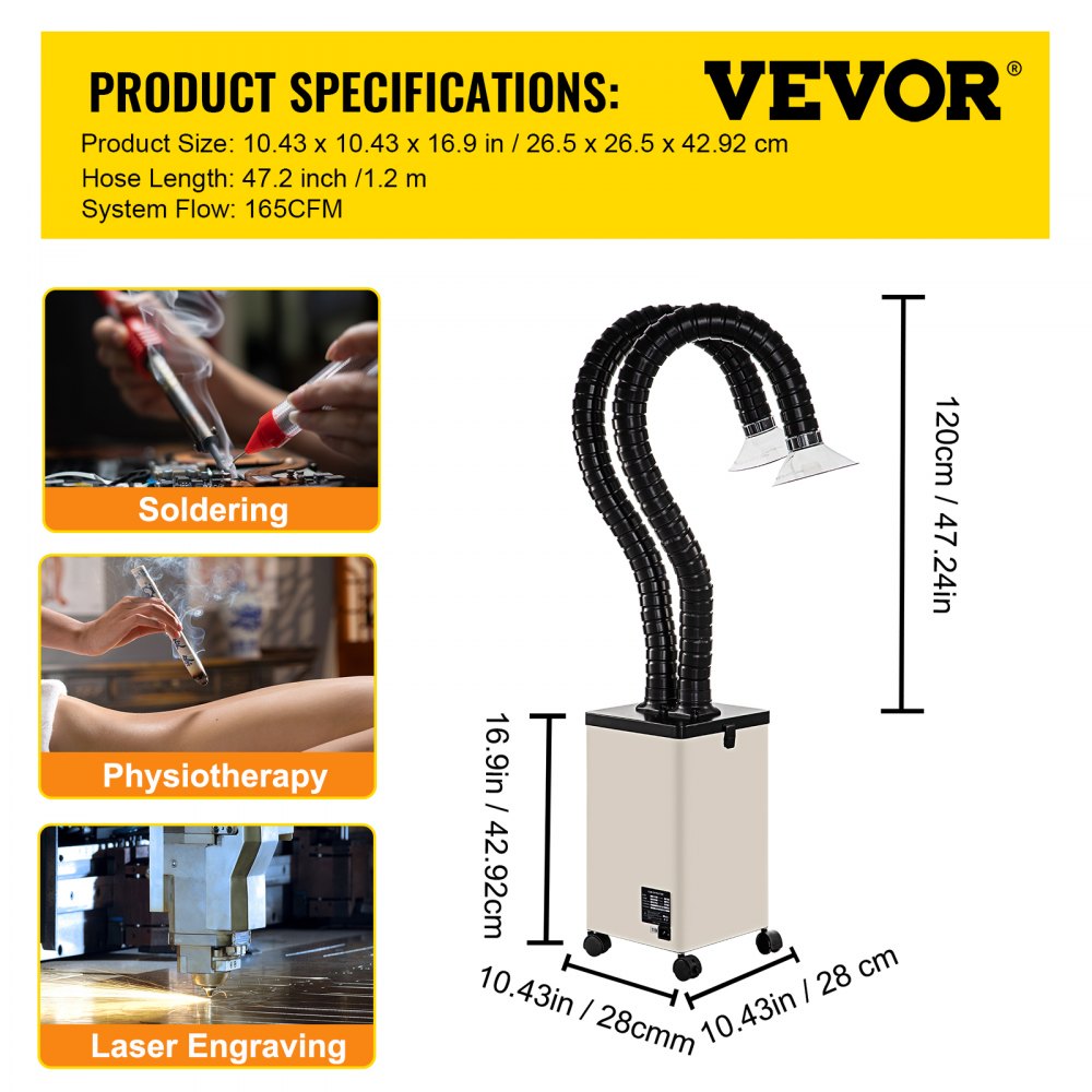Solder Fume Extractor, 150W 165CFM Soldering Smoke Extractor with 3-Stage Filters, 3 Speed Adjustable Smoke Absorber and Purifier for Soldering, Engraving, DIY Welding, Salon