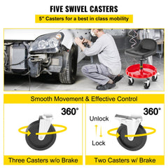 Shop Stool, 300 LBS Rolling Garage Stool, 18” to 23” Adjustable Height Mobile Rolling Gear Seat, Round Tray Garage Pneumatic Stool, All-Terrain 5 " Casters with Two Brakes Mechanic Seat