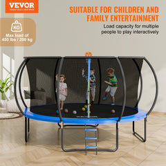 14FT Trampoline, 450 lbs Trampoline with Enclosure Net, Ladder, and Curved Pole, Heavy Duty Trampoline with Jumping Mat and Spring Cover Padding, Outdoor Recreational Trampolines for Kids Adults