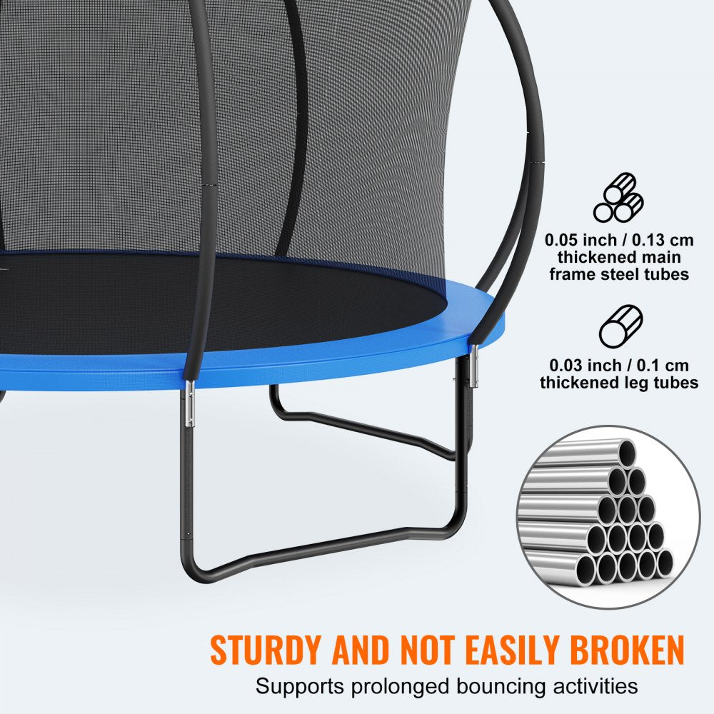 14FT Trampoline, 450 lbs Trampoline with Enclosure Net, Ladder, and Curved Pole, Heavy Duty Trampoline with Jumping Mat and Spring Cover Padding, Outdoor Recreational Trampolines for Kids Adults