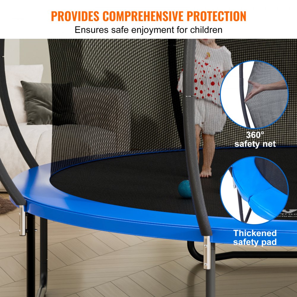 14FT Trampoline, 450 lbs Trampoline with Enclosure Net, Ladder, and Curved Pole, Heavy Duty Trampoline with Jumping Mat and Spring Cover Padding, Outdoor Recreational Trampolines for Kids Adults