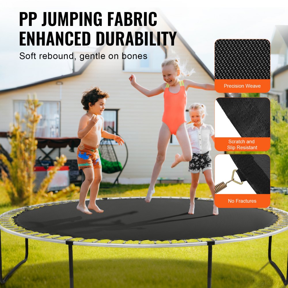 Bostome 12ft trampoline mat with 72 V-rings and durable UV-resistant PP material.
