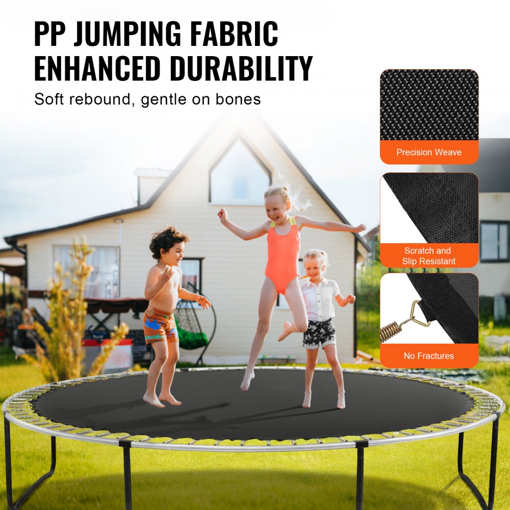 Bostome 14ft trampoline mat with 72 V-rings and anti-slip surface for secure jumping.