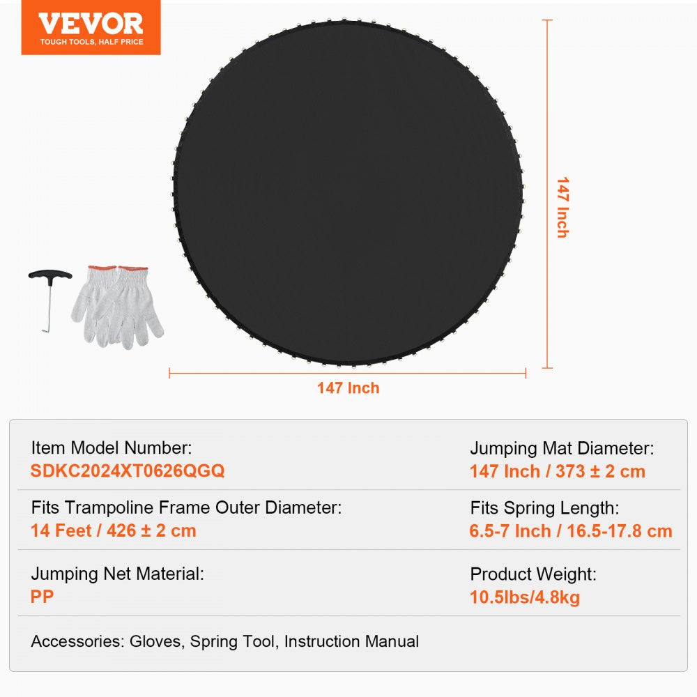 Replacement Trampoline Mat Fits 14ft Frame 72 V-Ring 6.5"-7" Spring Length