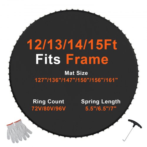 Bostome 14ft trampoline mat with 96 V-rings and durable UV-resistant PP material.