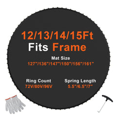 Bostome 14ft trampoline mat with 96 V-rings and durable UV-resistant PP material.