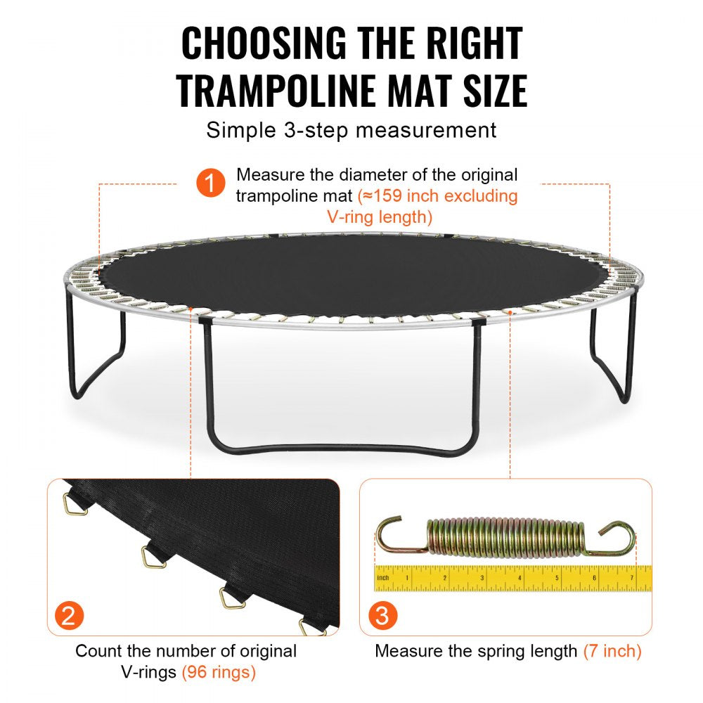 Bostome 15ft round trampoline mat with 96 V-rings and UV-resistant PP material.