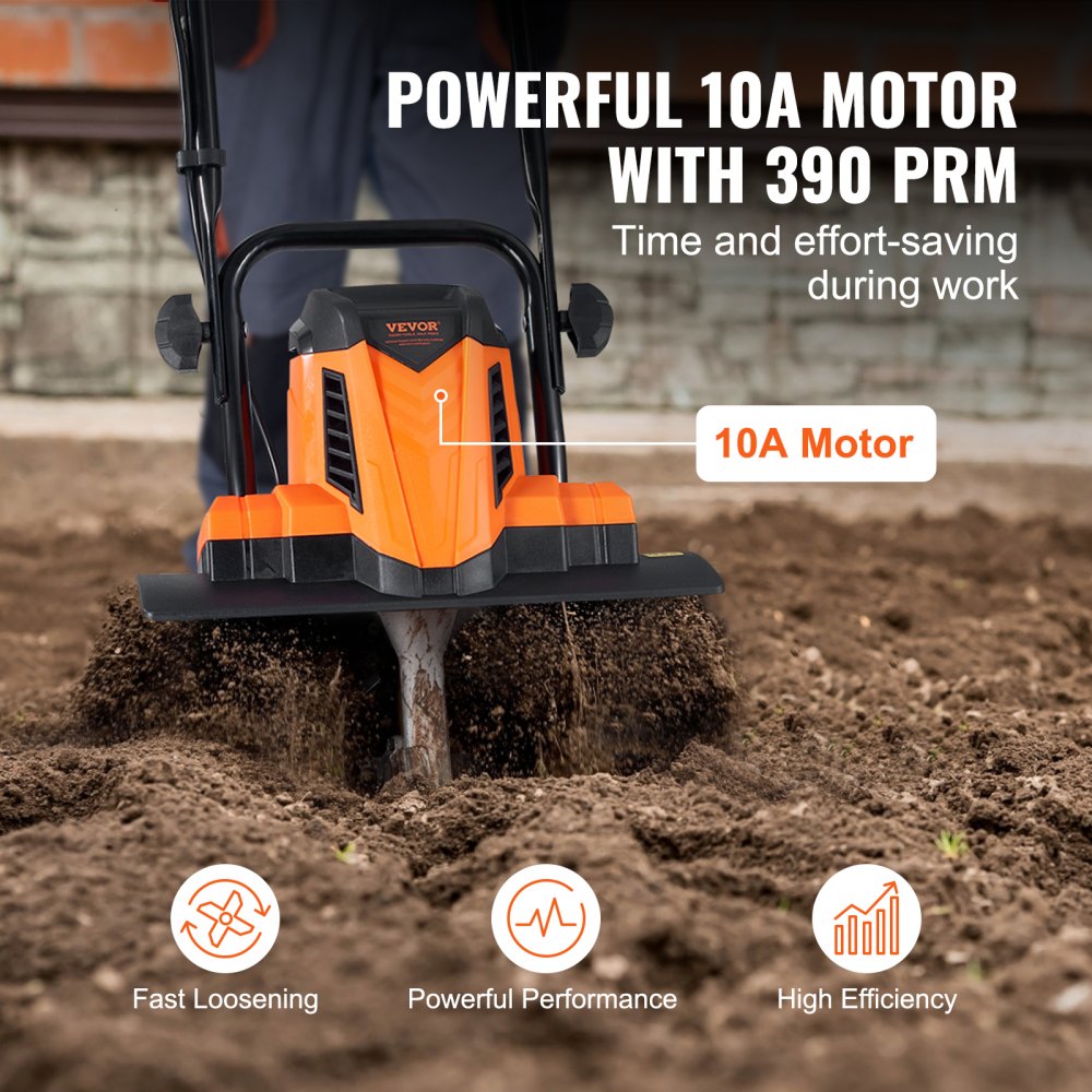 10 Amp Electric Tiller, 14" Tilling Width 3.94" Tilling Depth Corded Electric Tiller/Cultivator, Steel Mn Tines, Rototiller for Garden Lawn Soil Digging
