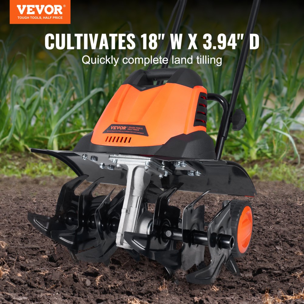 12 Amp Electric Tiller, 18" Tilling Width 3.94" Tilling Depth Corded Electric Tiller/Cultivator, Steel Mn Tines, Rototiller for Garden Lawn Soil Digging