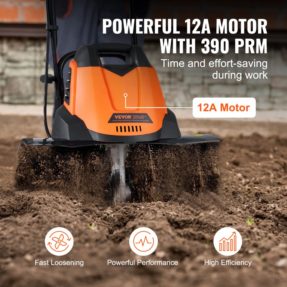 12 Amp Electric Tiller, 18" Tilling Width 3.94" Tilling Depth Corded Electric Tiller/Cultivator, Steel Mn Tines, Rototiller for Garden Lawn Soil Digging