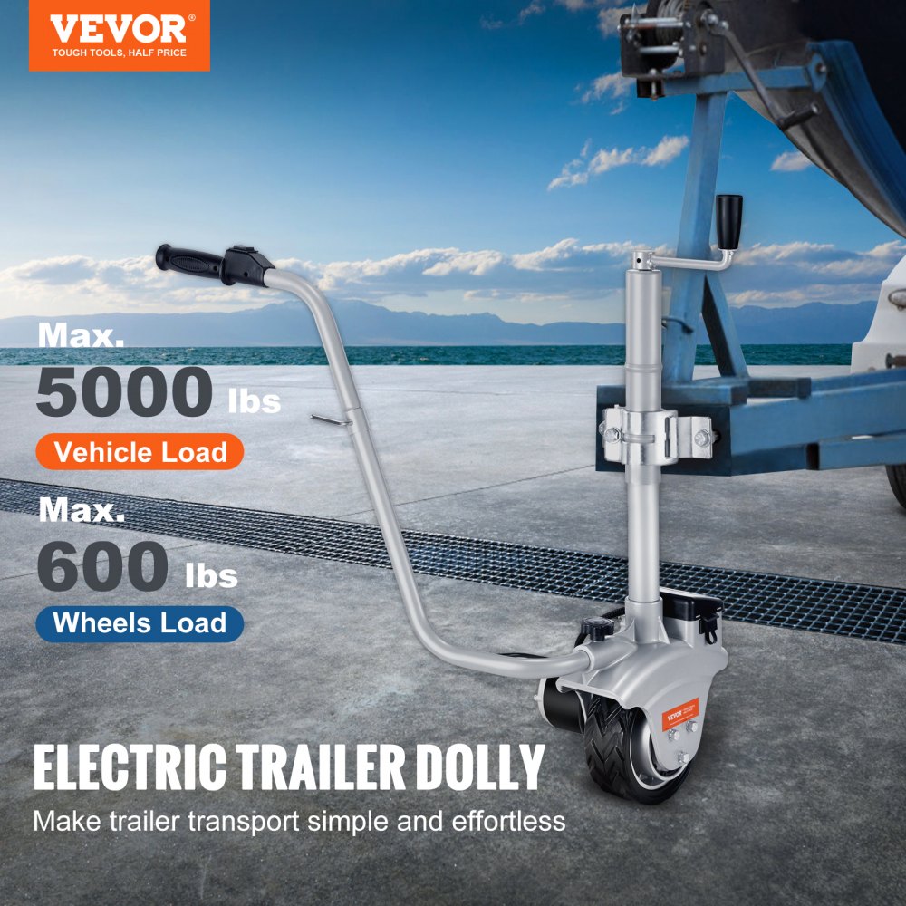 Electric Trailer Dolly, 5000lbs Towing Capacity, 350W 12V Trailer Jockey Wheel with 22 ft/min Moving Speed, 12``-24.8`` Adjustable Clamp Height & 8`` Rubber Tire, for Moving Trailer Caravan Boat
