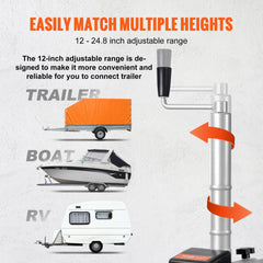 Electric Trailer Dolly, 5000lbs Towing Capacity, 350W 12V Trailer Jockey Wheel with 22 ft/min Moving Speed, 12``-24.8`` Adjustable Clamp Height & 8`` Rubber Tire, for Moving Trailer Caravan Boat