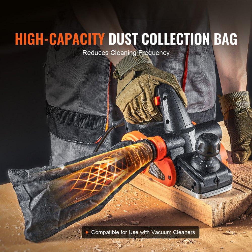 Bostome corded electric hand planer with adjustable depth control and integrated dust collection bag.