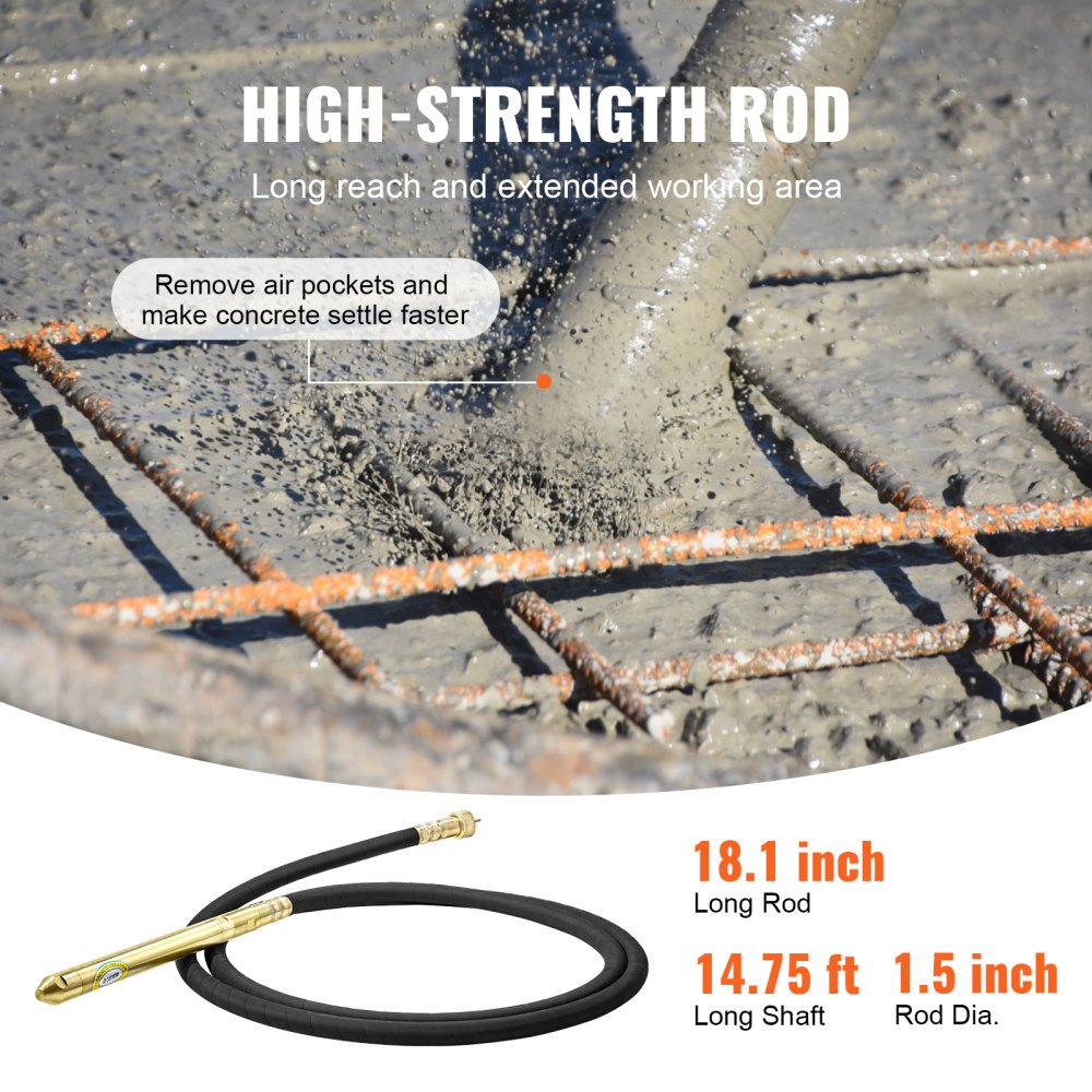 Bostome 800W electric concrete vibrator with 6.6ft shaft and 1.81 inch vibrating head.