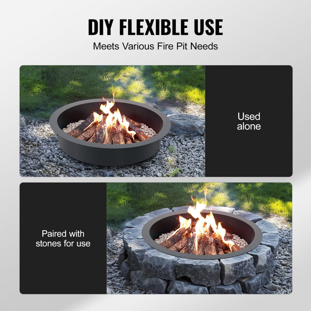 Fire Pit Ring Round 40 Inch Outer Steel Liner DIY Campfire Ring Firepit