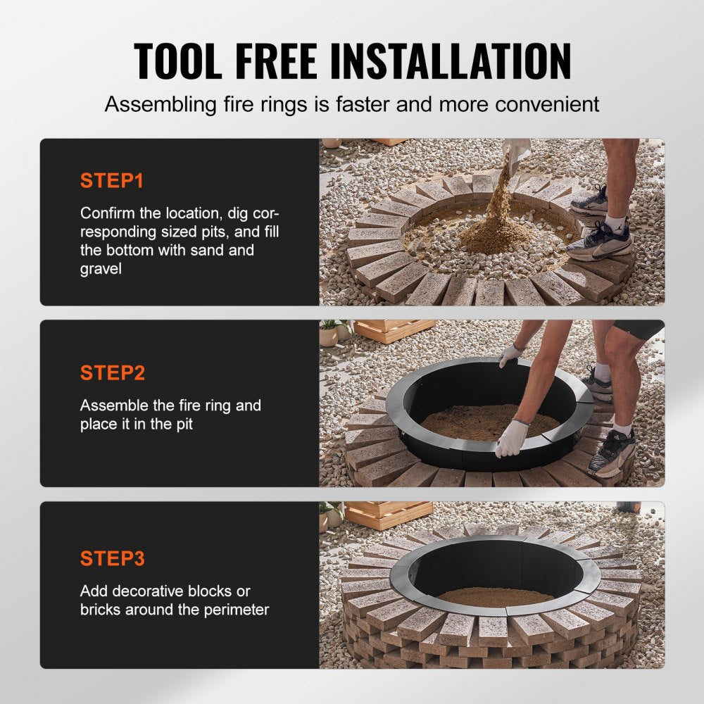 Fire Pit Ring Round 40 Inch Outer Steel Liner DIY Campfire Ring Firepit